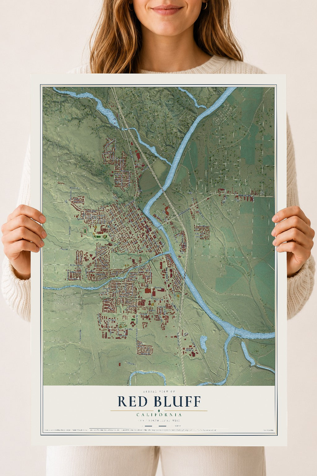 Map of Red Bluff, California, 18 x 24 inch unframed archival matte print