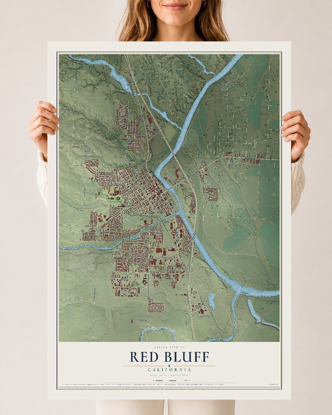 Map of Red Bluff, California, 24 x 36 inch unframed archival matte print