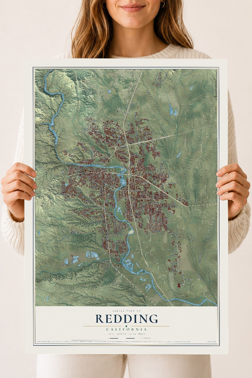 Map of Redding, California, 18 x 24 inch unframed archival matte print