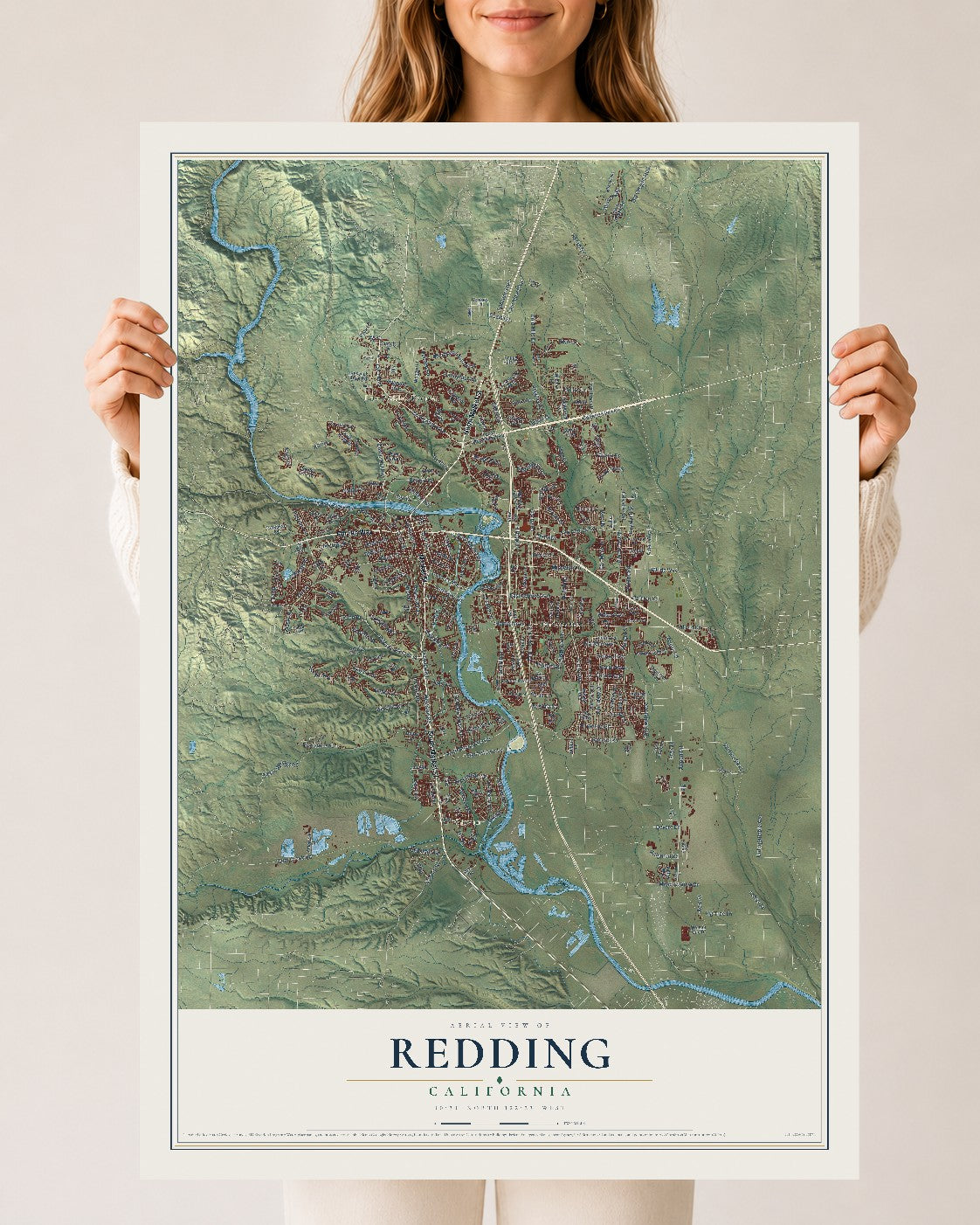 Map of Redding, California, 24 x 36 inch unframed archival matte print