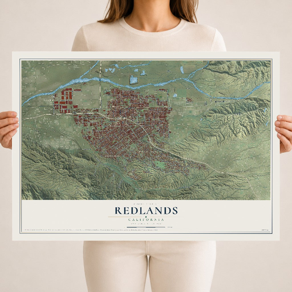Map of Redlands, California, 18 x 24 inch unframed archival matte print