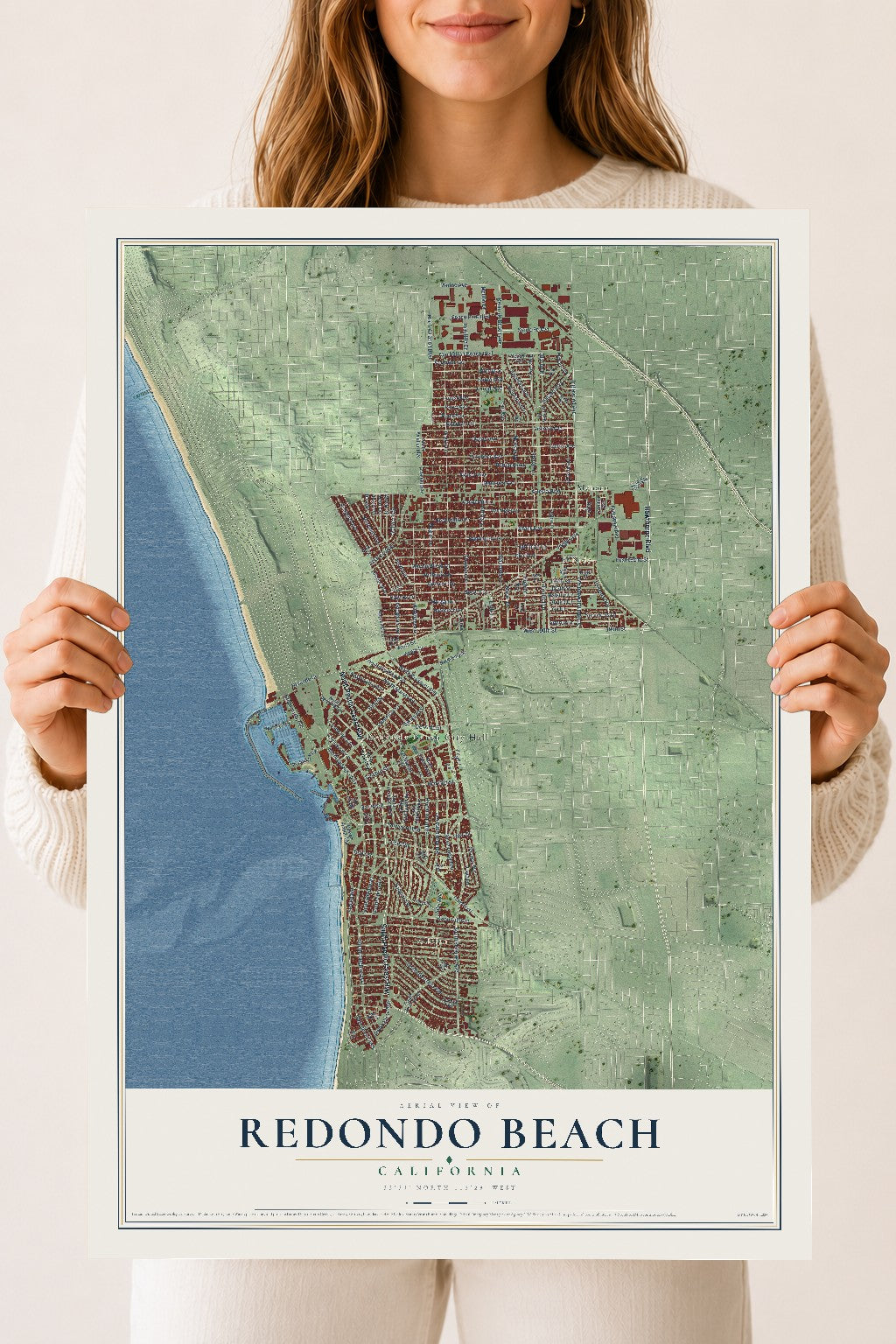 Map of Redondo Beach, California, 18 x 24 inch unframed archival matte print