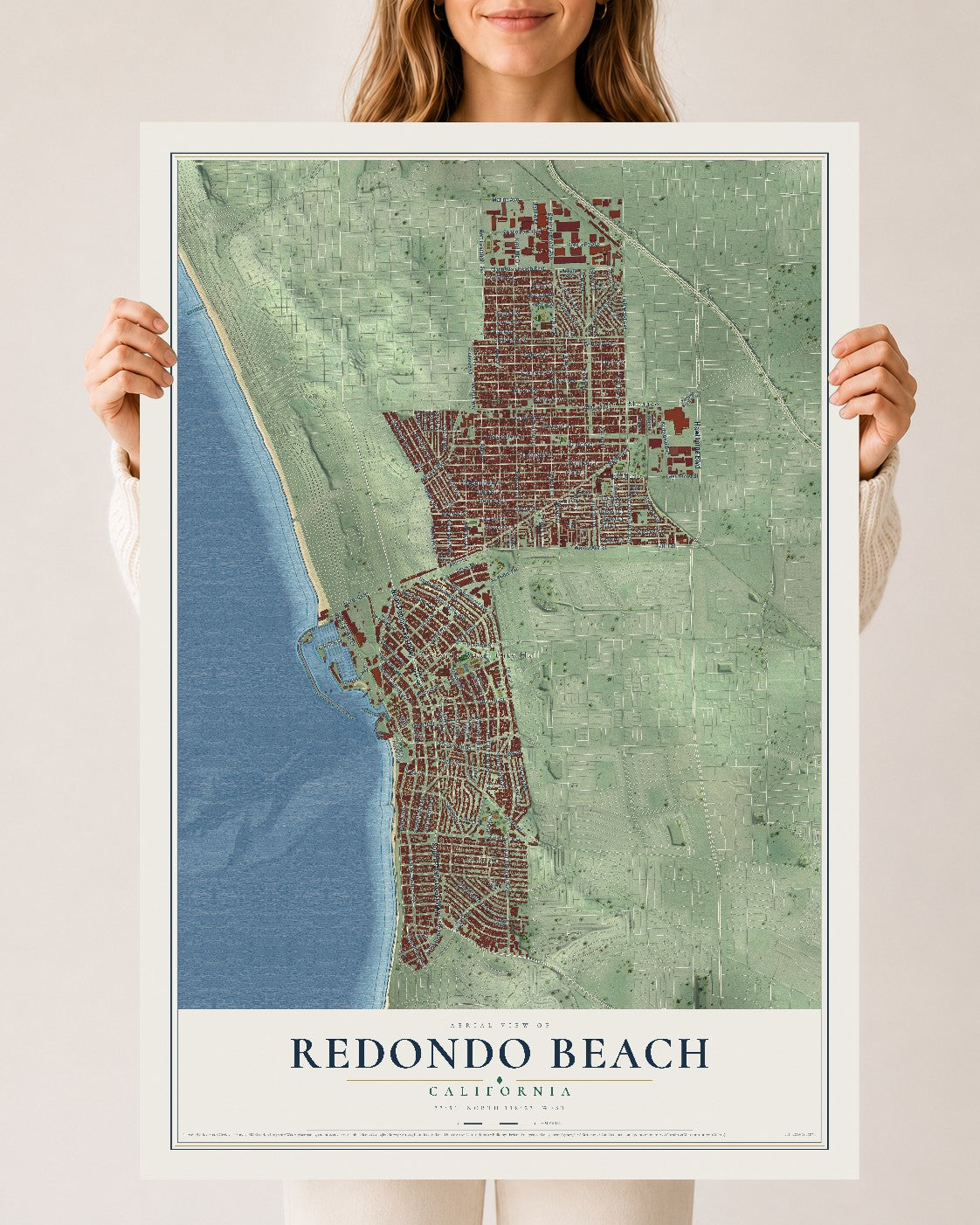 Map of Redondo Beach, California, 24 x 36 inch unframed archival matte print