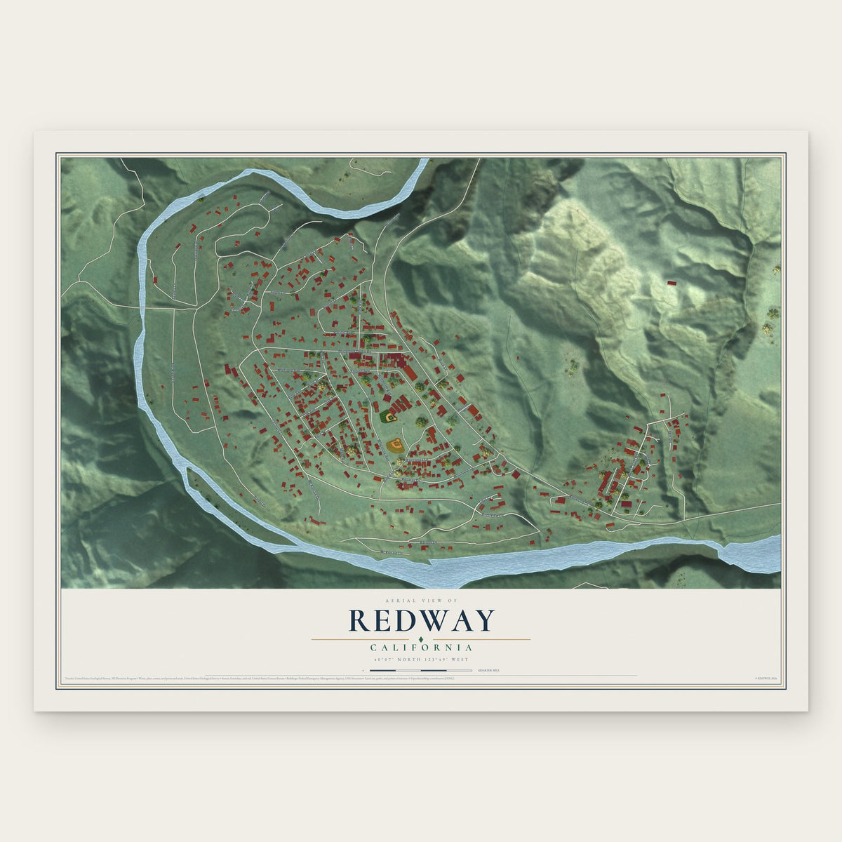 Redway, California map print, the full design