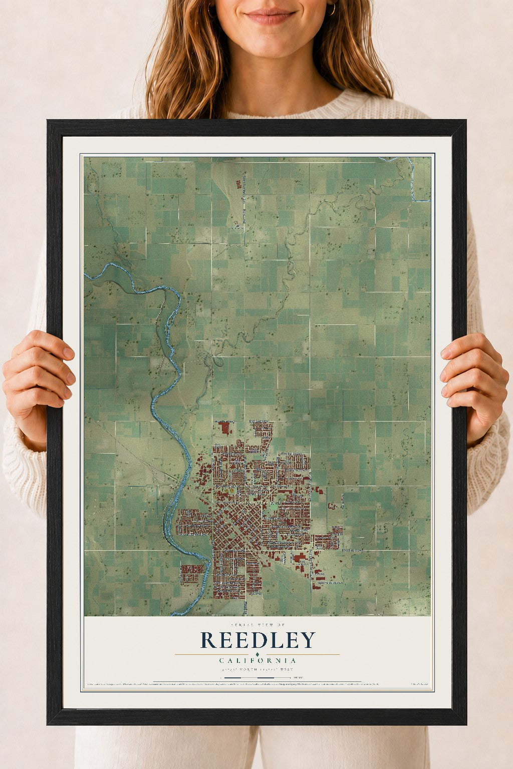 Map of Reedley, California, 18 x 24 inch print in a black wood frame