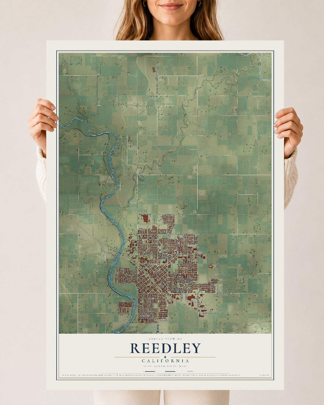Map of Reedley, California, 24 x 36 inch unframed archival matte print