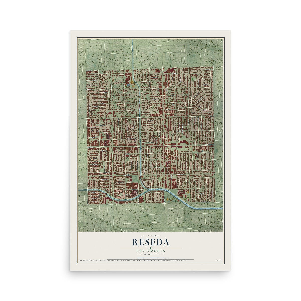 Map of Reseda, California, 12 x 18 inch unframed archival matte print