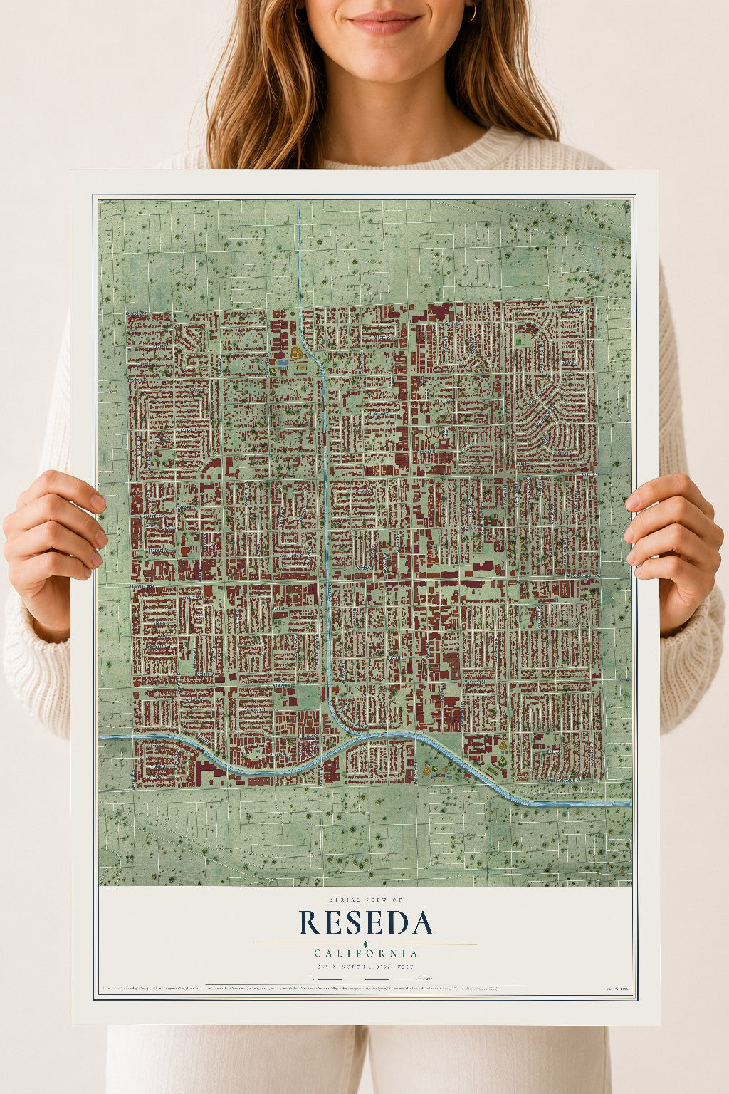 Map of Reseda, California, 18 x 24 inch unframed archival matte print