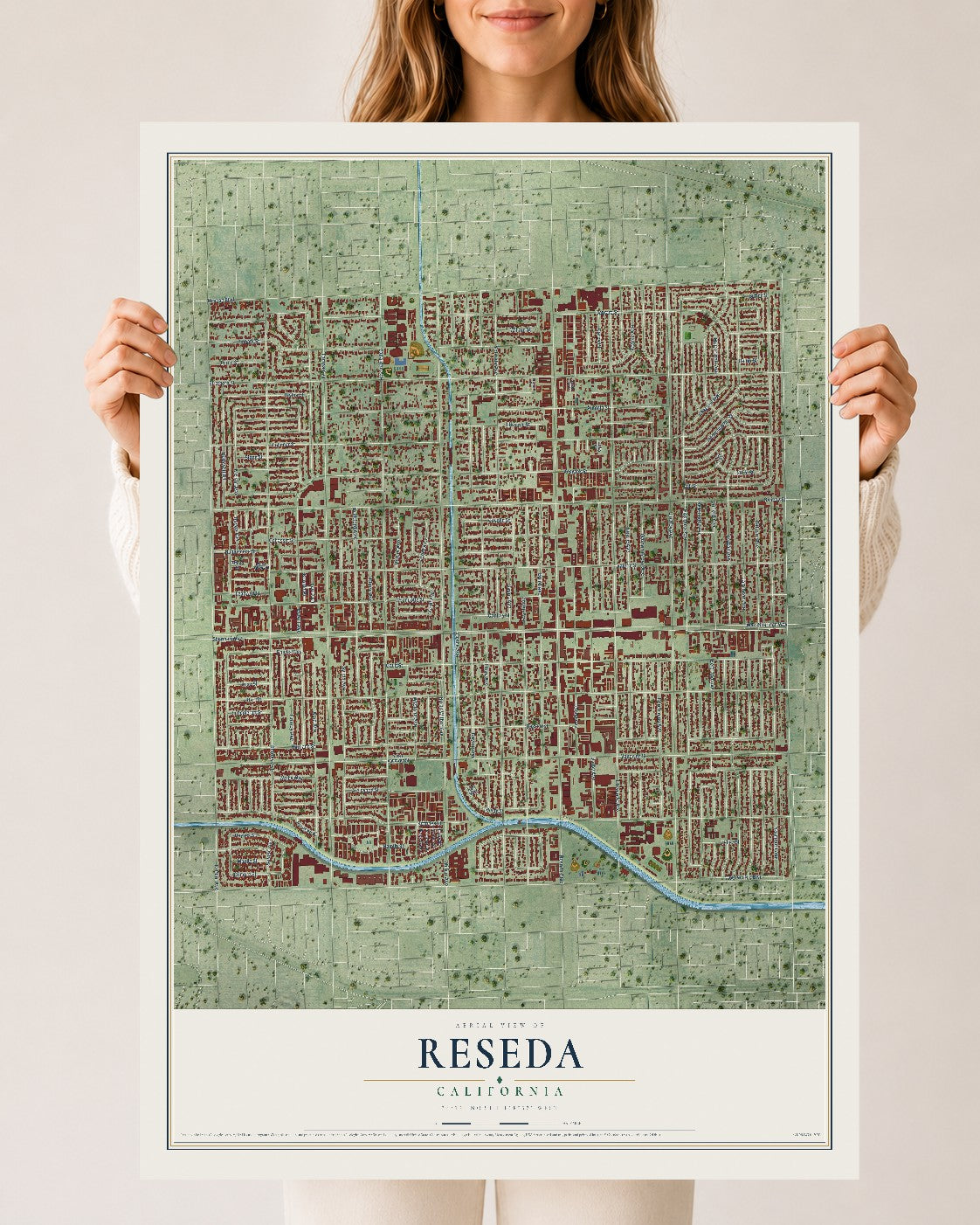 Map of Reseda, California, 24 x 36 inch unframed archival matte print