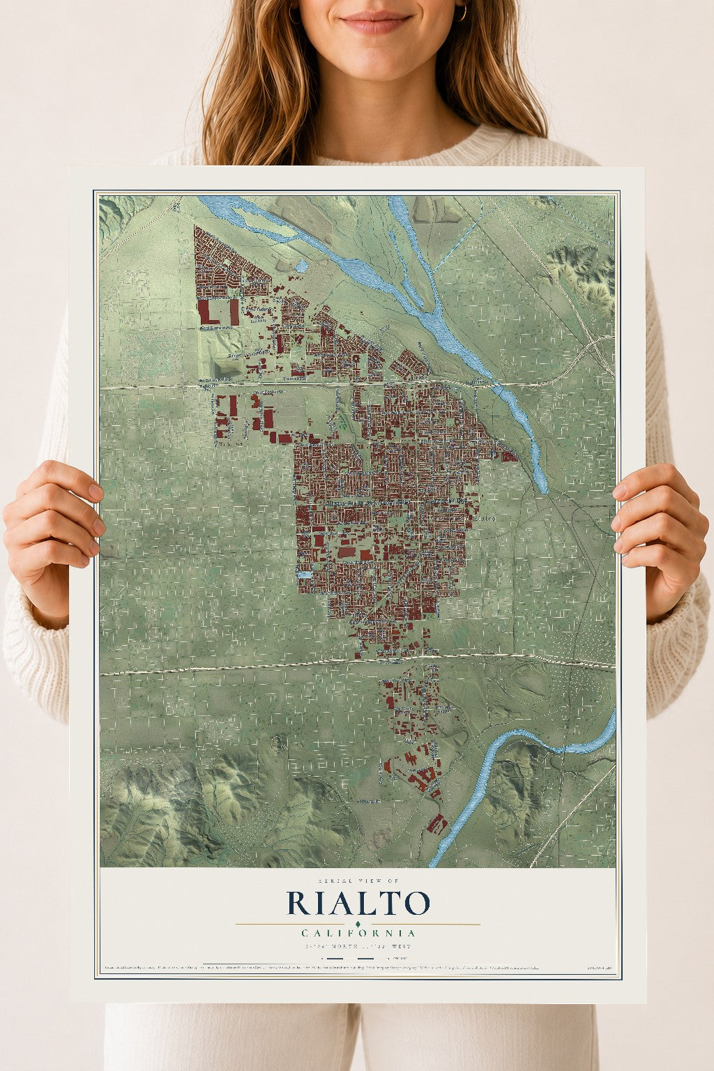 Map of Rialto, California, 18 x 24 inch unframed archival matte print
