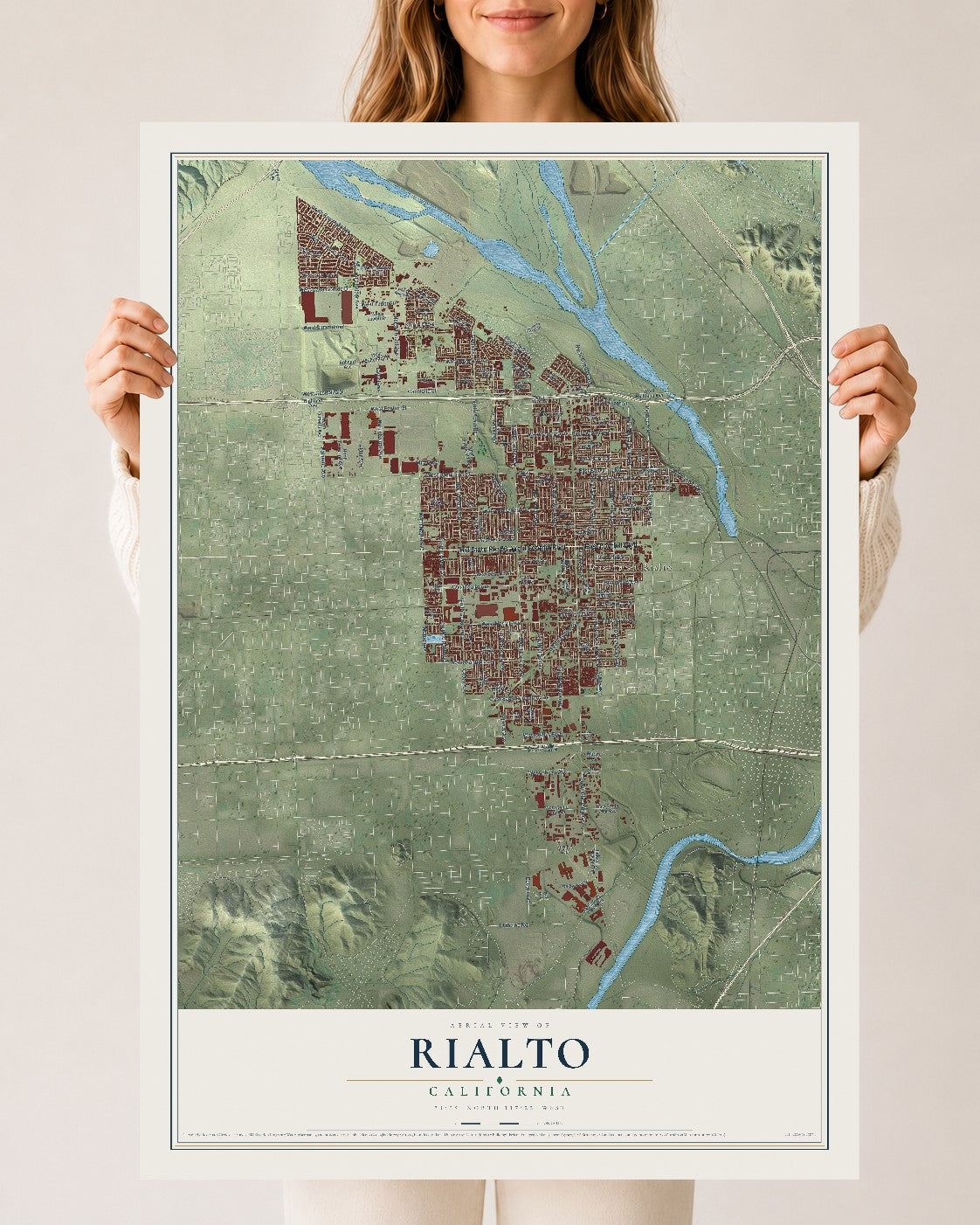 Map of Rialto, California, 24 x 36 inch unframed archival matte print