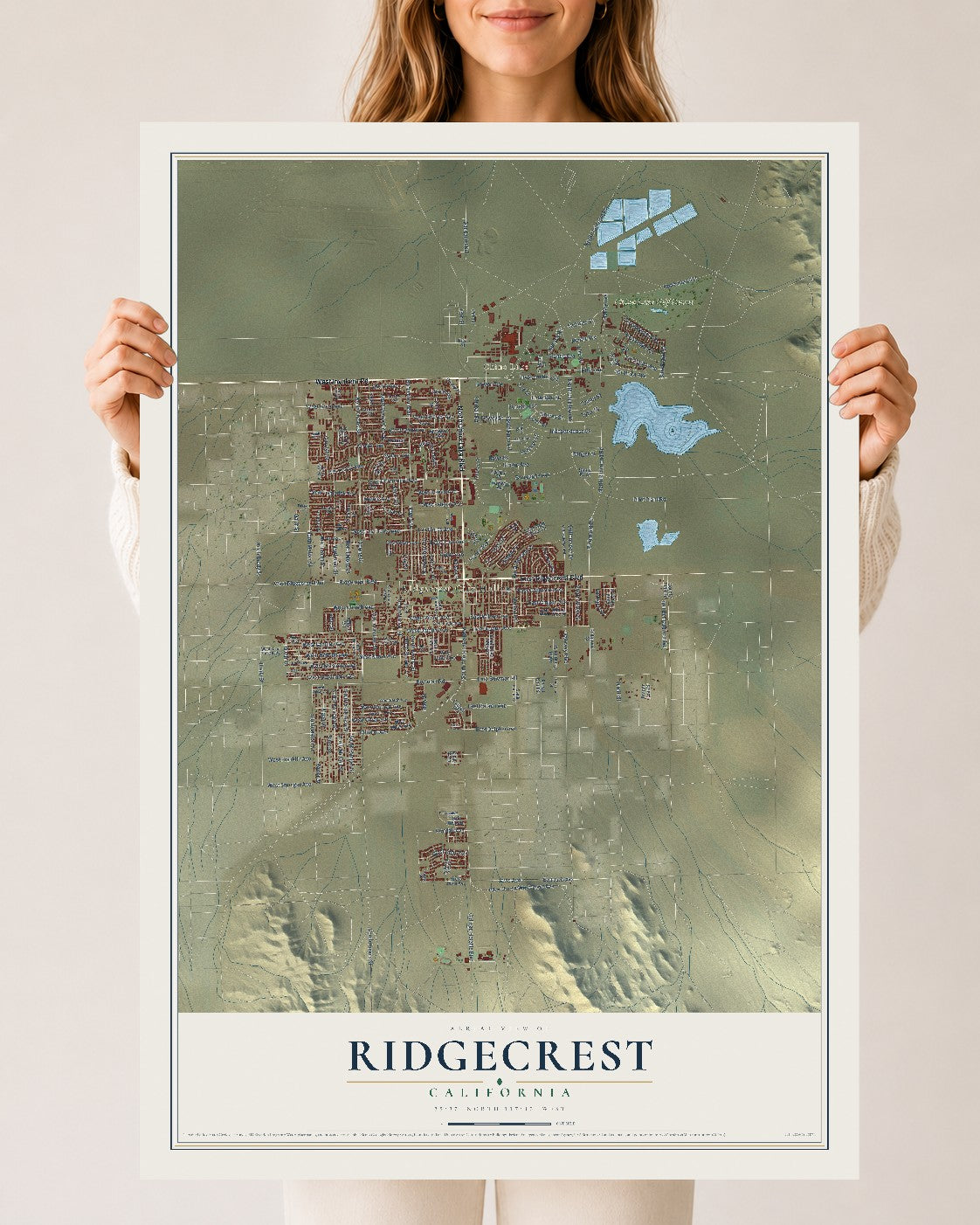 Map of Ridgecrest, California, 24 x 36 inch unframed archival matte print