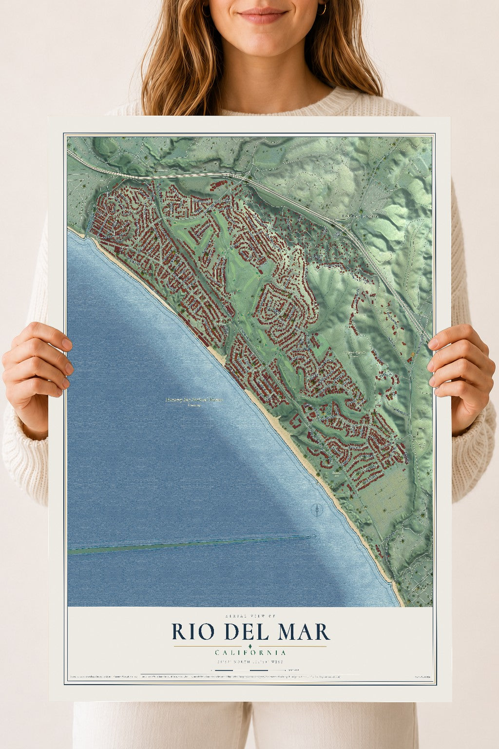Map of Rio del Mar, California, 18 x 24 inch unframed archival matte print