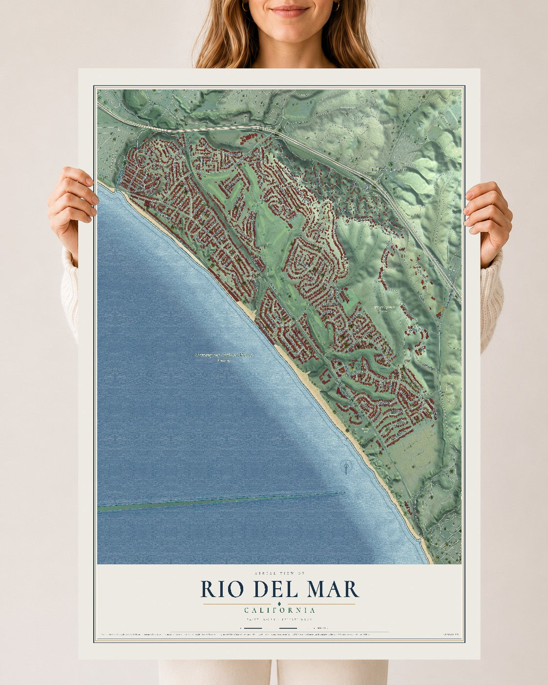 Map of Rio del Mar, California, 24 x 36 inch unframed archival matte print