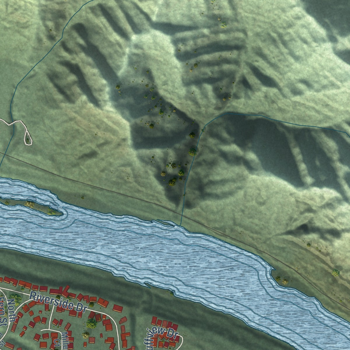 Second close-up of the map of Rio Dell, California print showing more streets and buildings