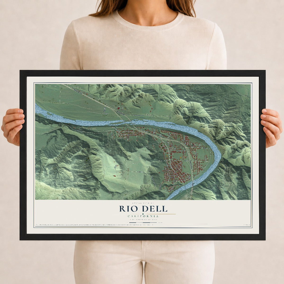 Map of Rio Dell, California, 12 x 18 inch print in a black wood frame