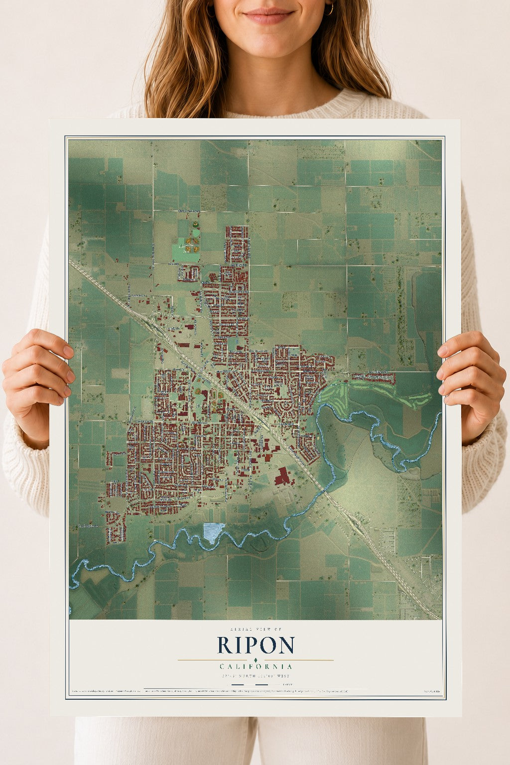 Map of Ripon, California, 18 x 24 inch unframed archival matte print