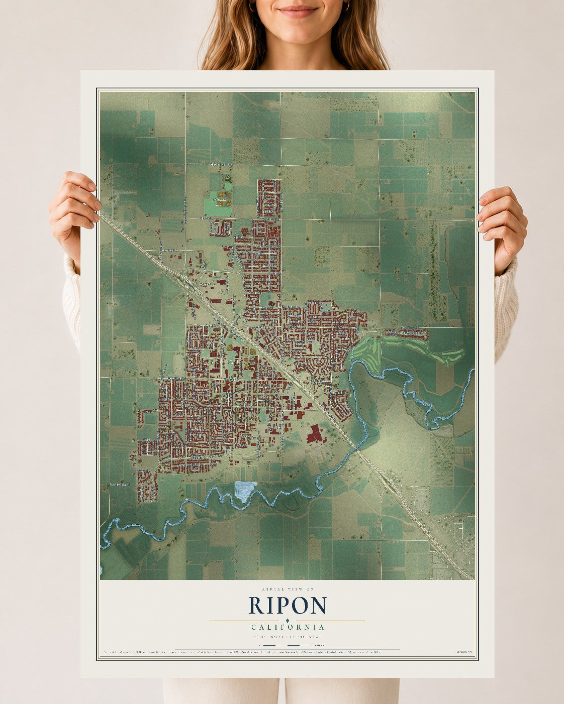 Map of Ripon, California, 24 x 36 inch unframed archival matte print