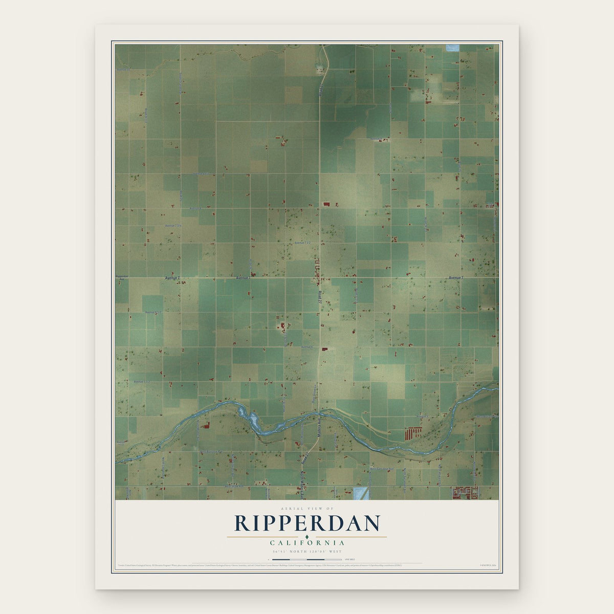 Ripperdan, California map print, the full design