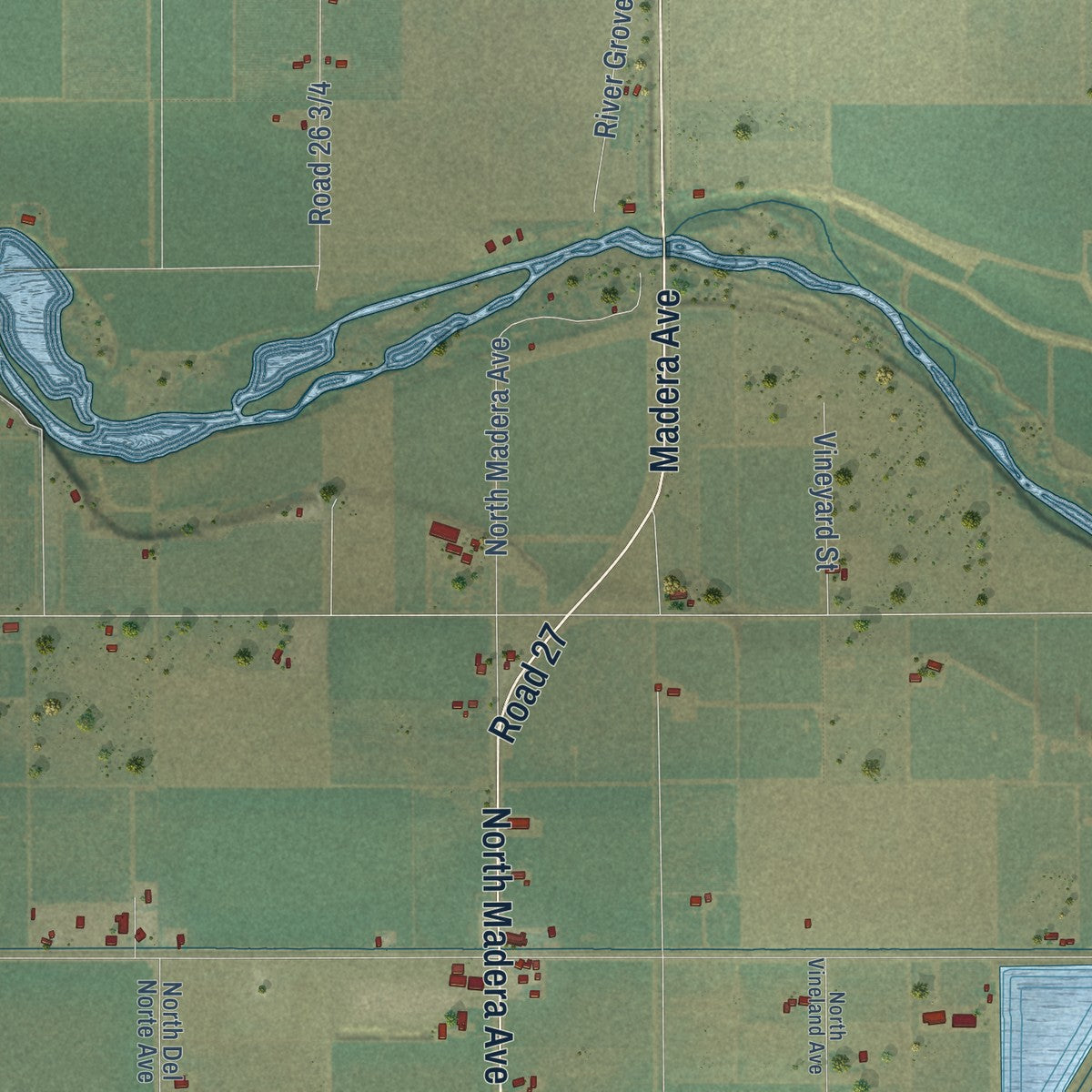 Close-up of the map of Ripperdan, California print showing street and building detail