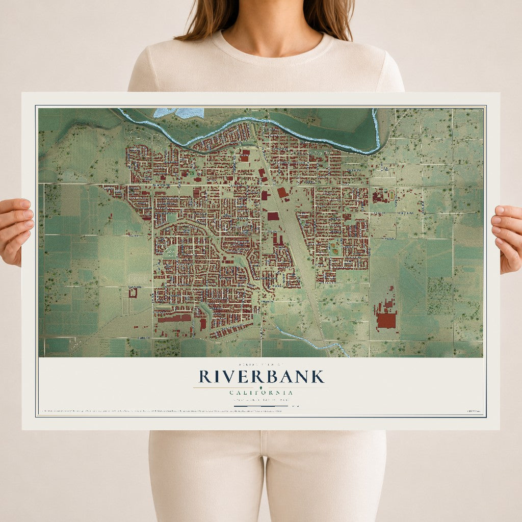 Map of Riverbank, California, 18 x 24 inch unframed archival matte print