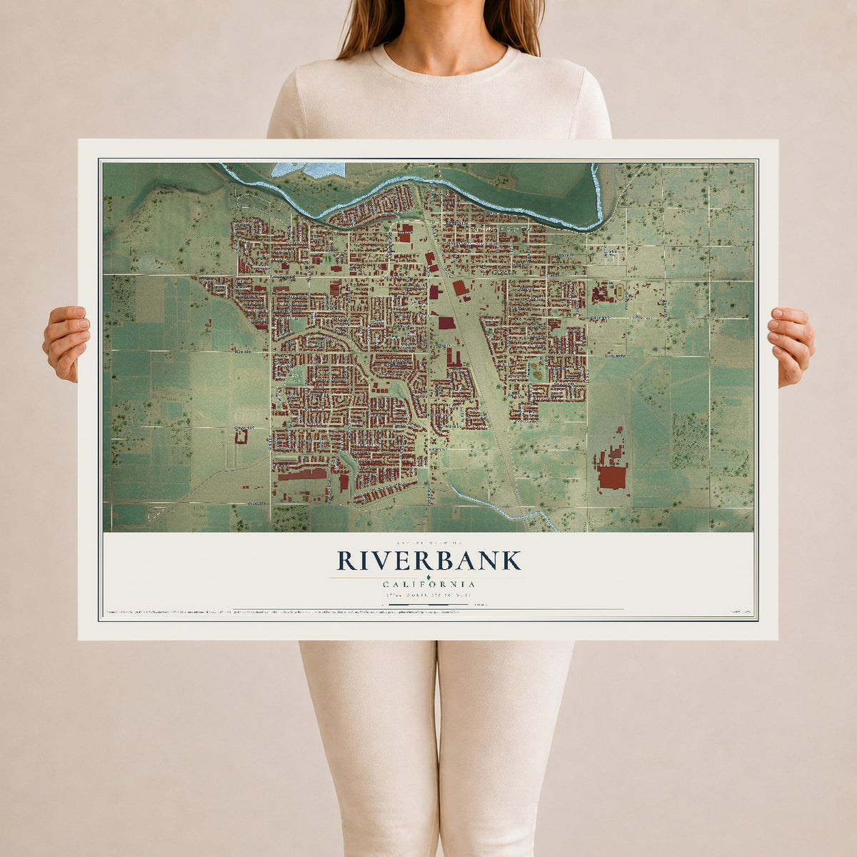 Map of Riverbank, California, 24 x 36 inch unframed archival matte print