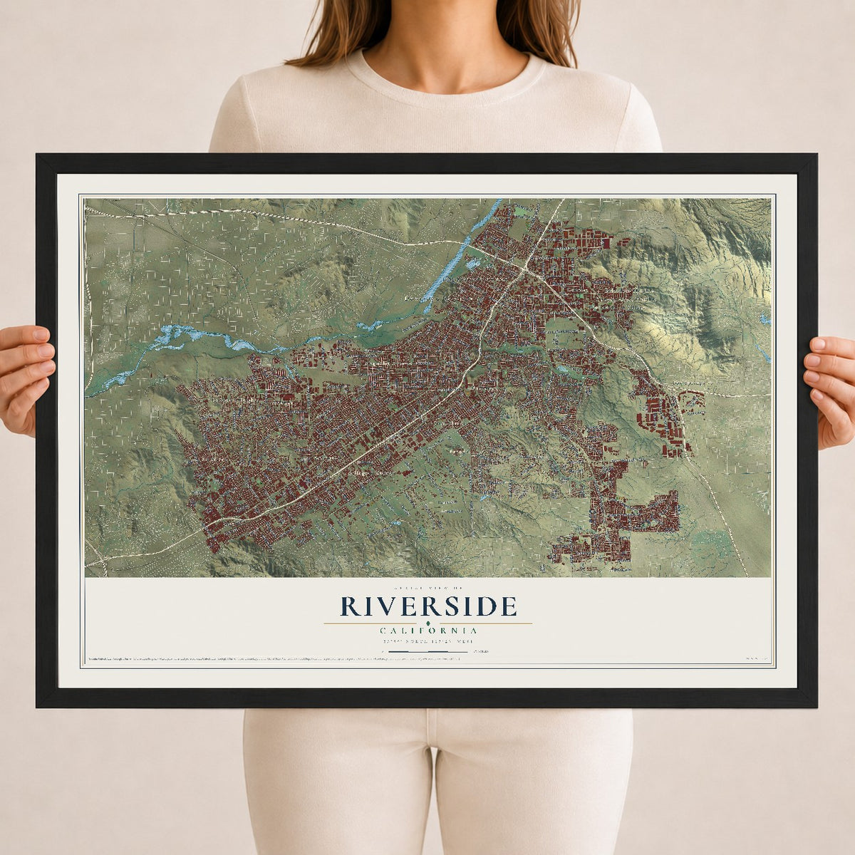 Map of Riverside, California, 18 x 24 inch print in a black wood frame