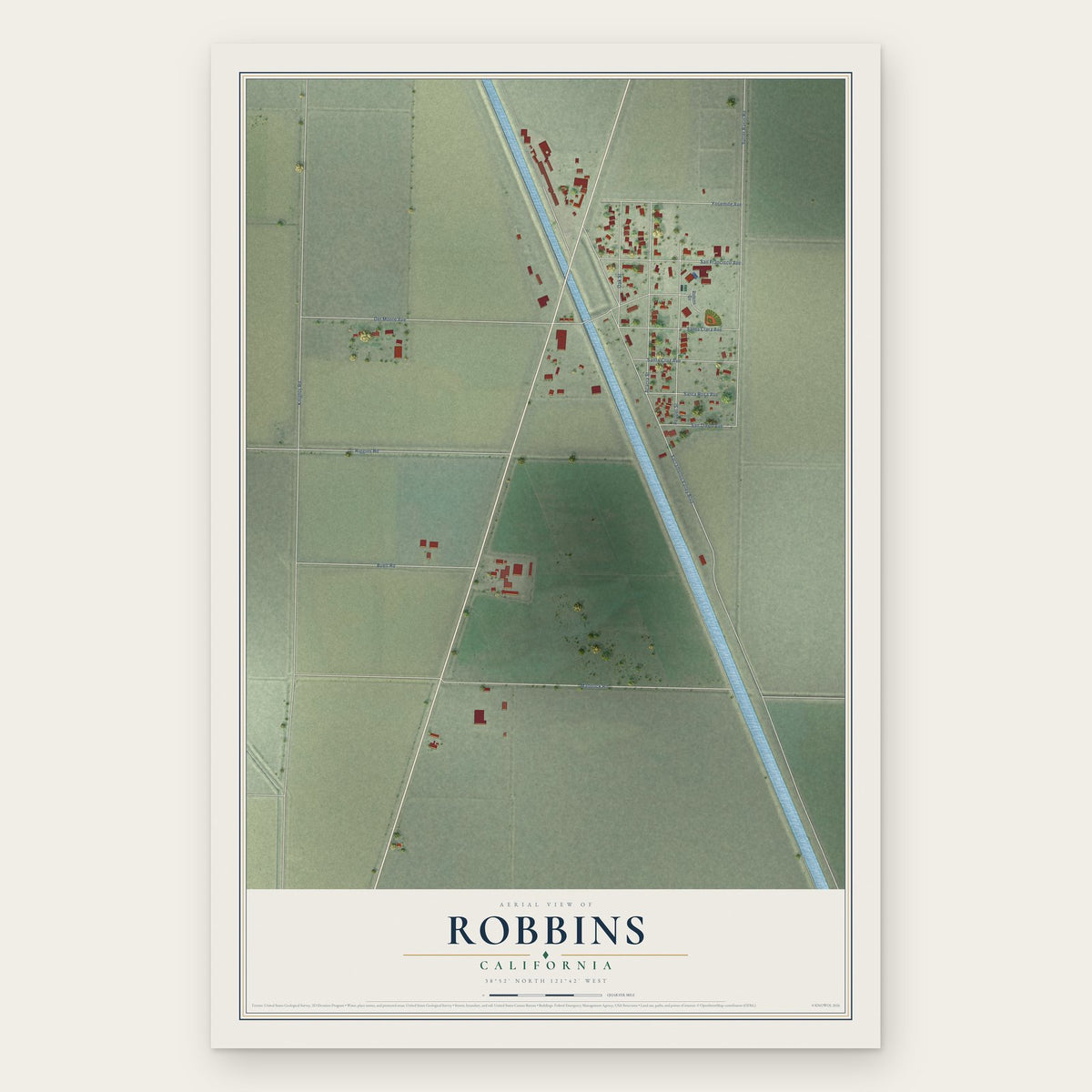 Robbins, California map print, the full design