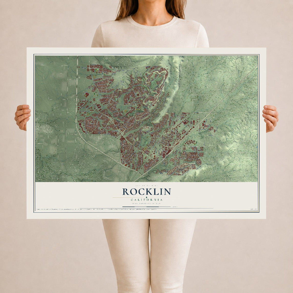 Map of Rocklin, California, 24 x 36 inch unframed archival matte print