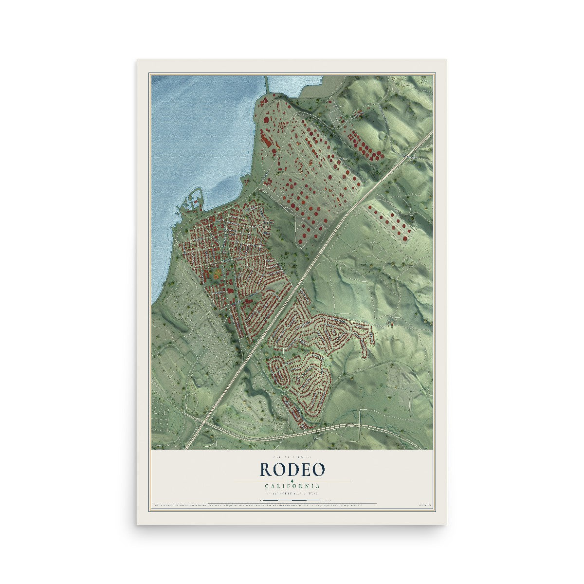 Map of Rodeo, California, 12 x 18 inch unframed archival matte print