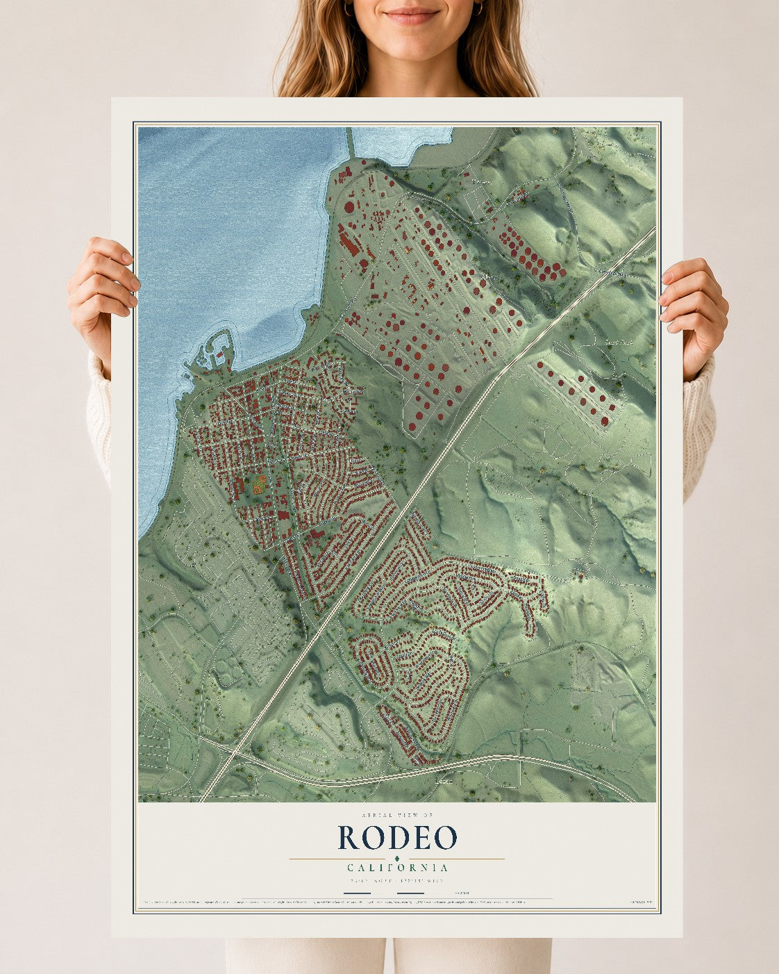 Map of Rodeo, California, 24 x 36 inch unframed archival matte print