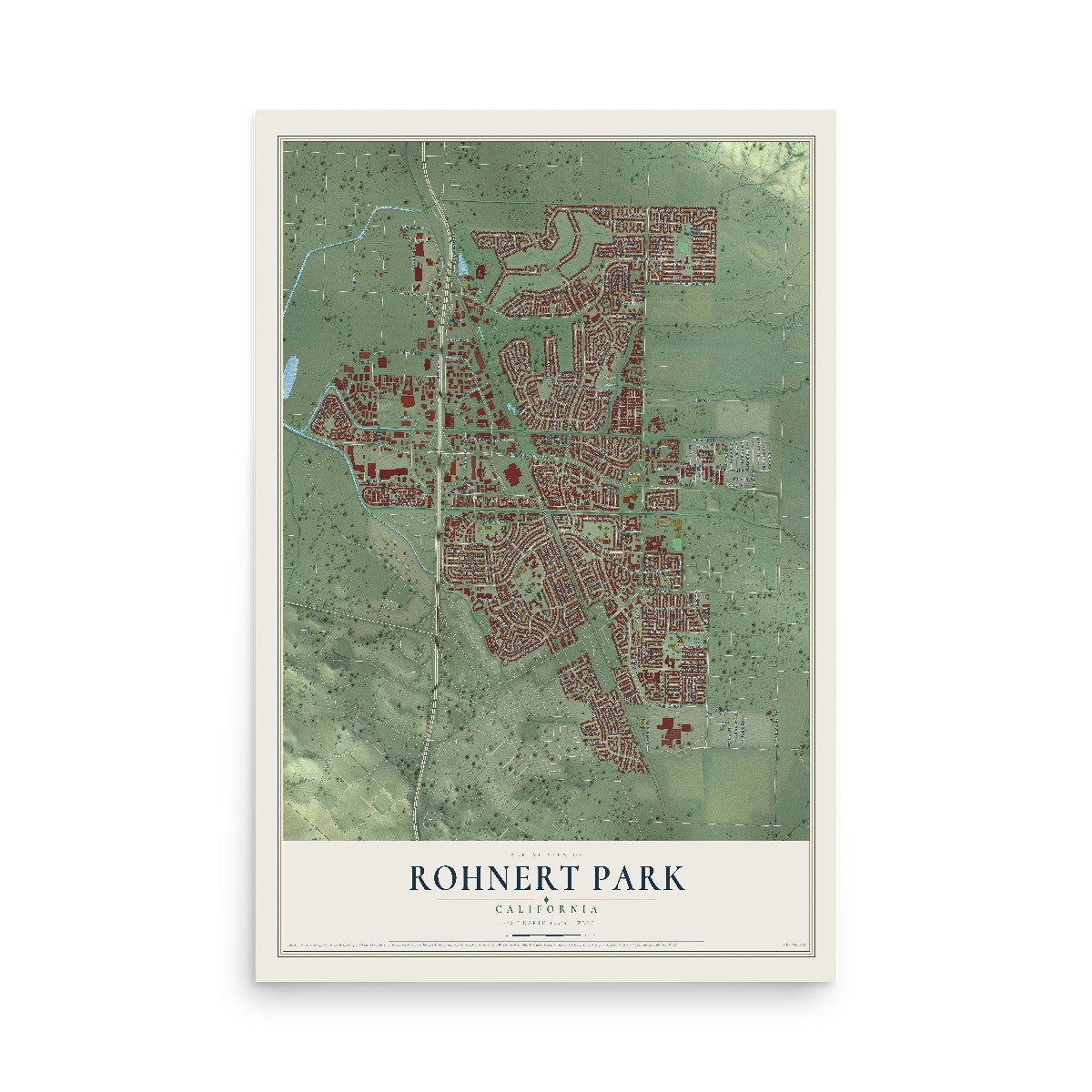 Map of Rohnert Park, California, 12 x 18 inch unframed archival matte print