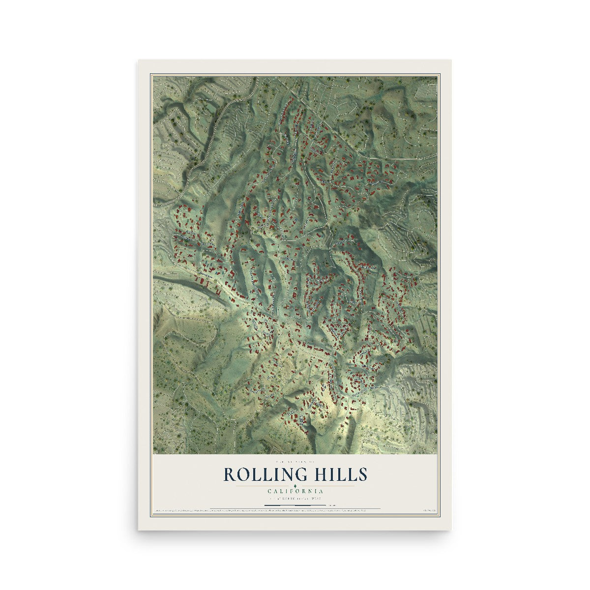 Map of Rolling Hills, California, 12 x 18 inch unframed archival matte print