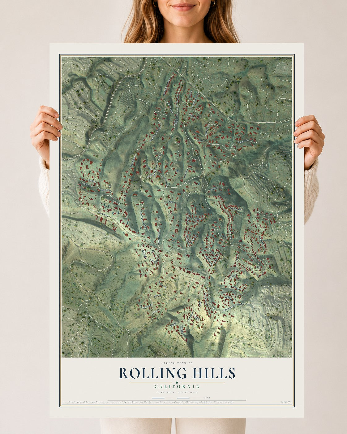 Map of Rolling Hills, California, 24 x 36 inch unframed archival matte print