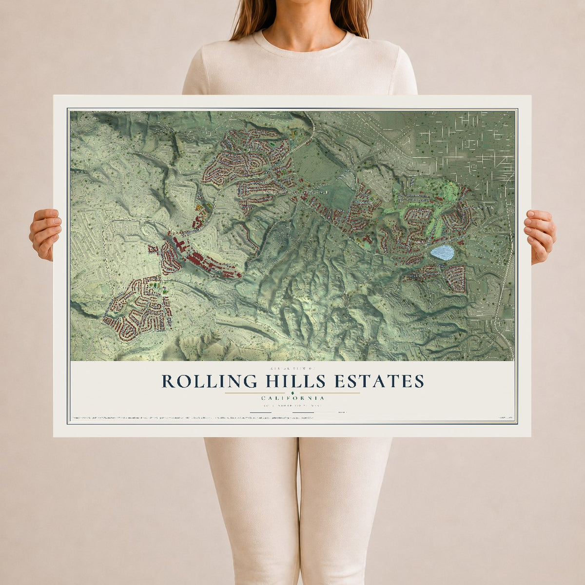 Map of Rolling Hills Estates, California, 24 x 36 inch unframed archival matte print