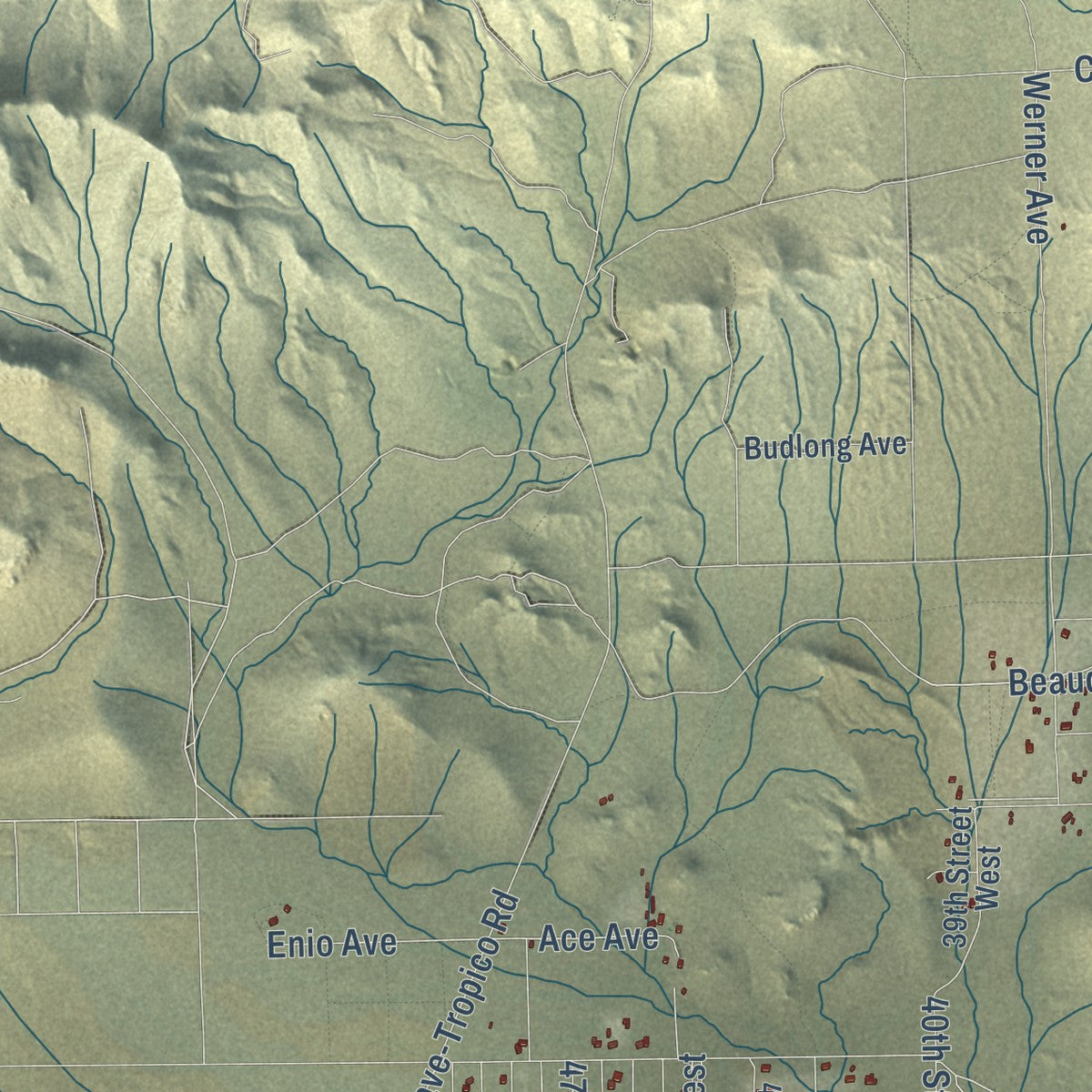 Second close-up of the map of Rosamond, California print showing more streets and buildings