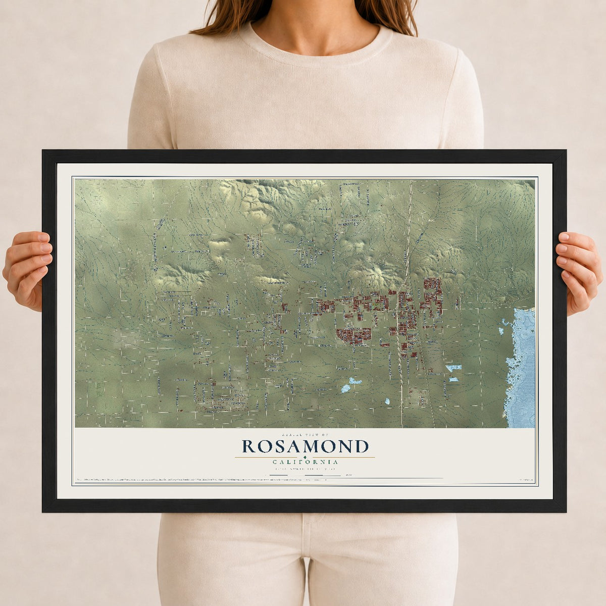 Map of Rosamond, California, 12 x 18 inch print in a black wood frame