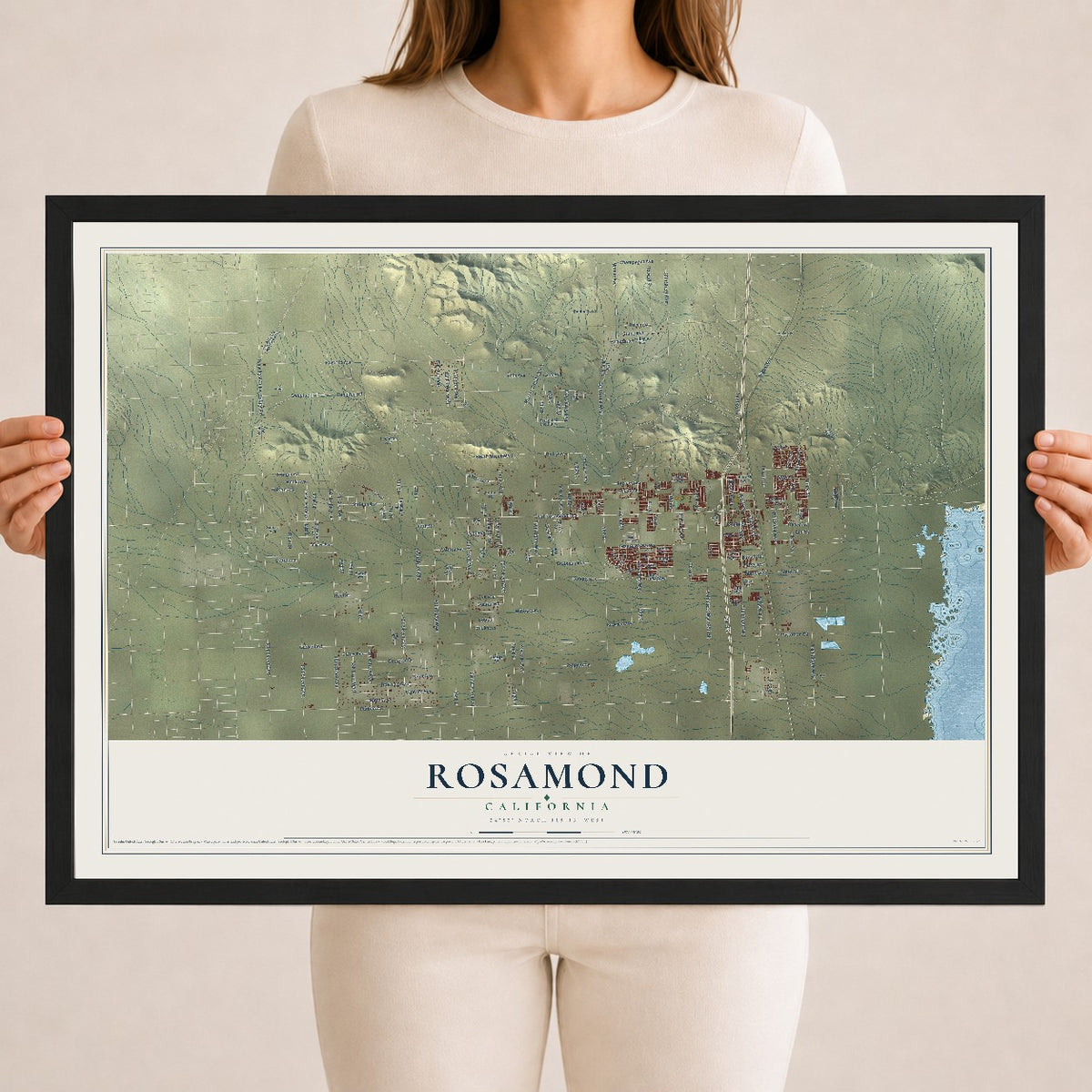 Map of Rosamond, California, 18 x 24 inch print in a black wood frame