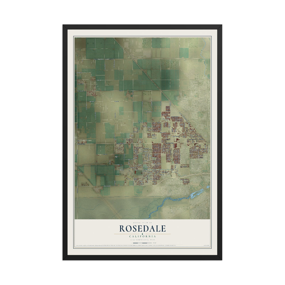 Map of Rosedale, California, 12 x 18 inch print in a black wood frame