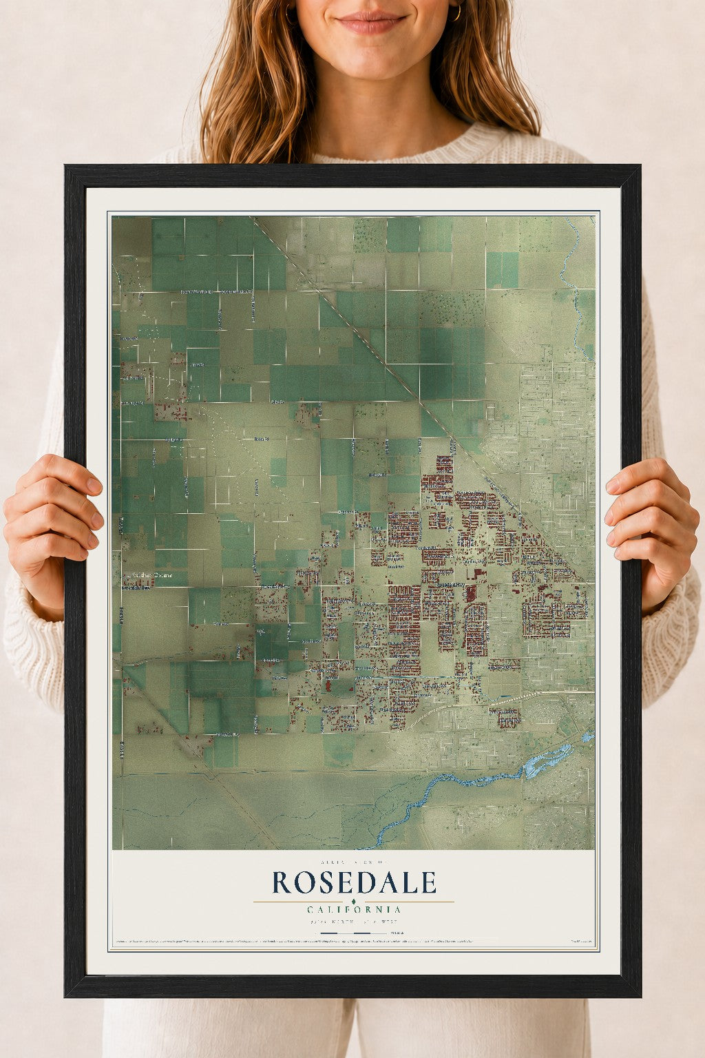 Map of Rosedale, California, 18 x 24 inch print in a black wood frame