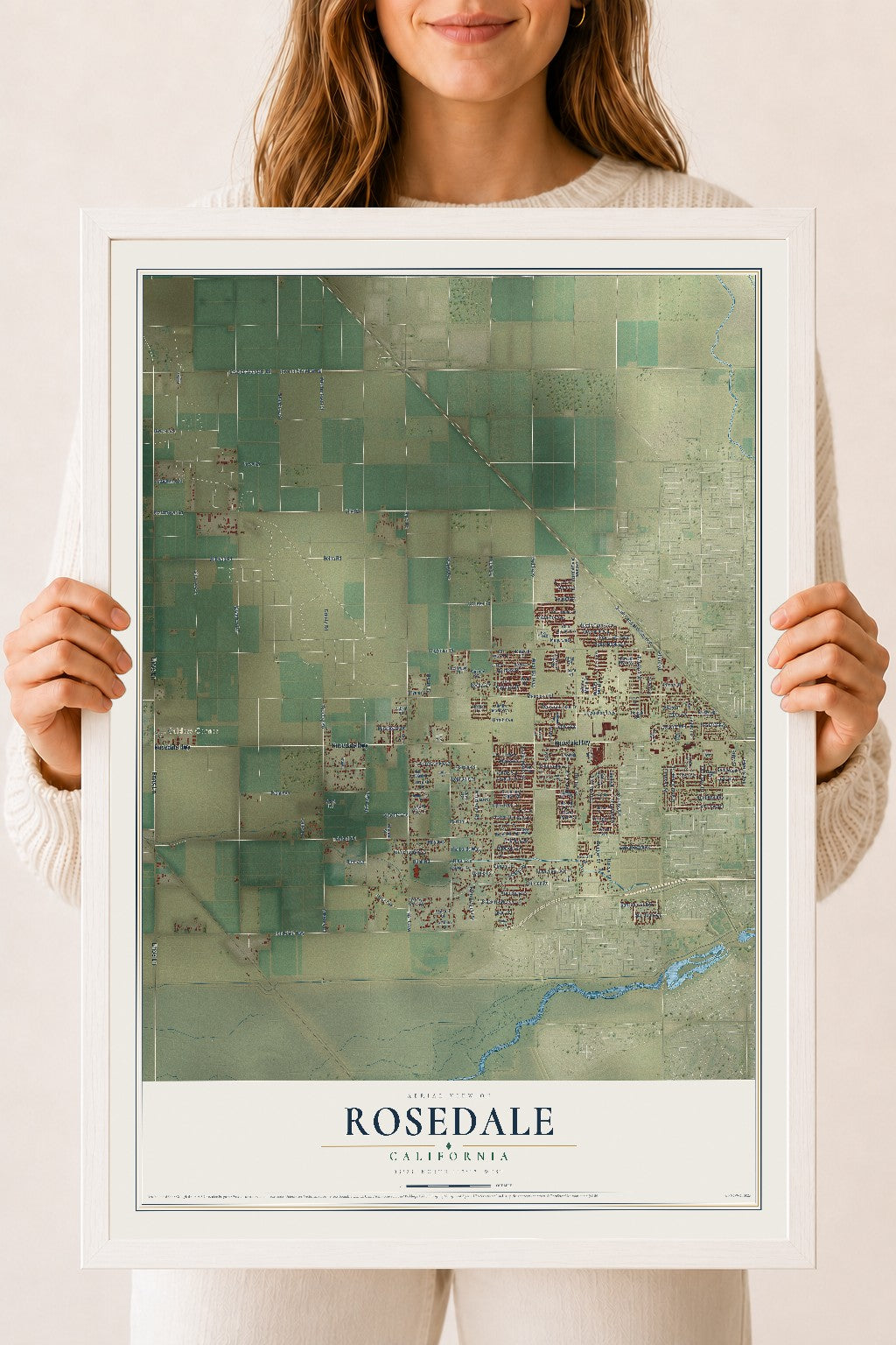 Map of Rosedale, California, 18 x 24 inch print in a white wood frame