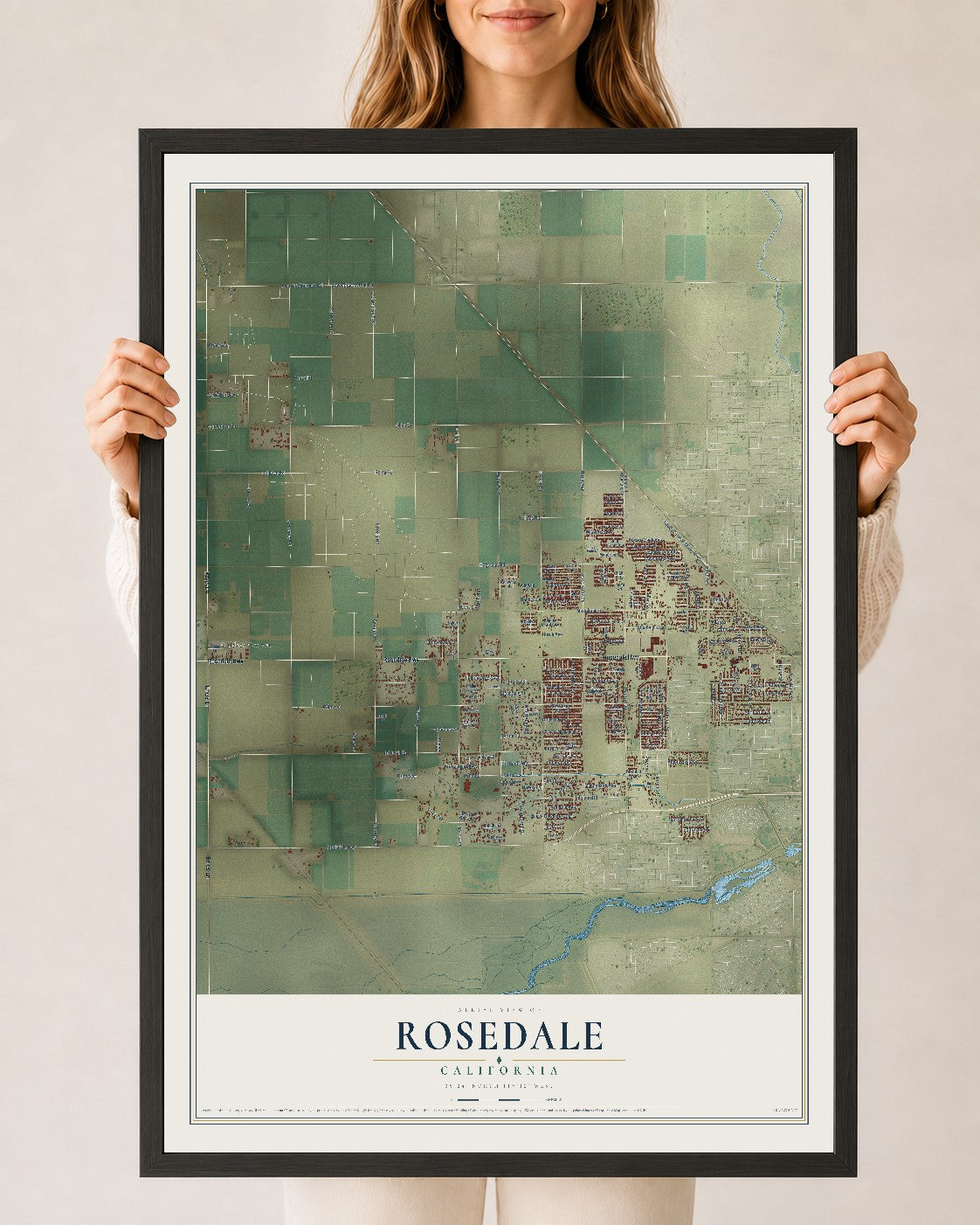 Map of Rosedale, California, 24 x 36 inch print in a black wood frame