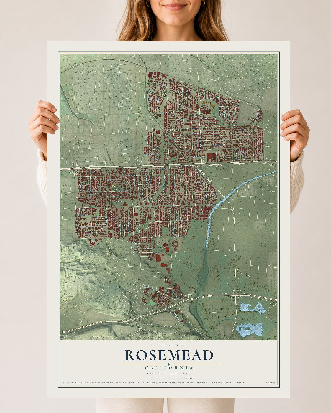 Map of Rosemead, California, 24 x 36 inch unframed archival matte print