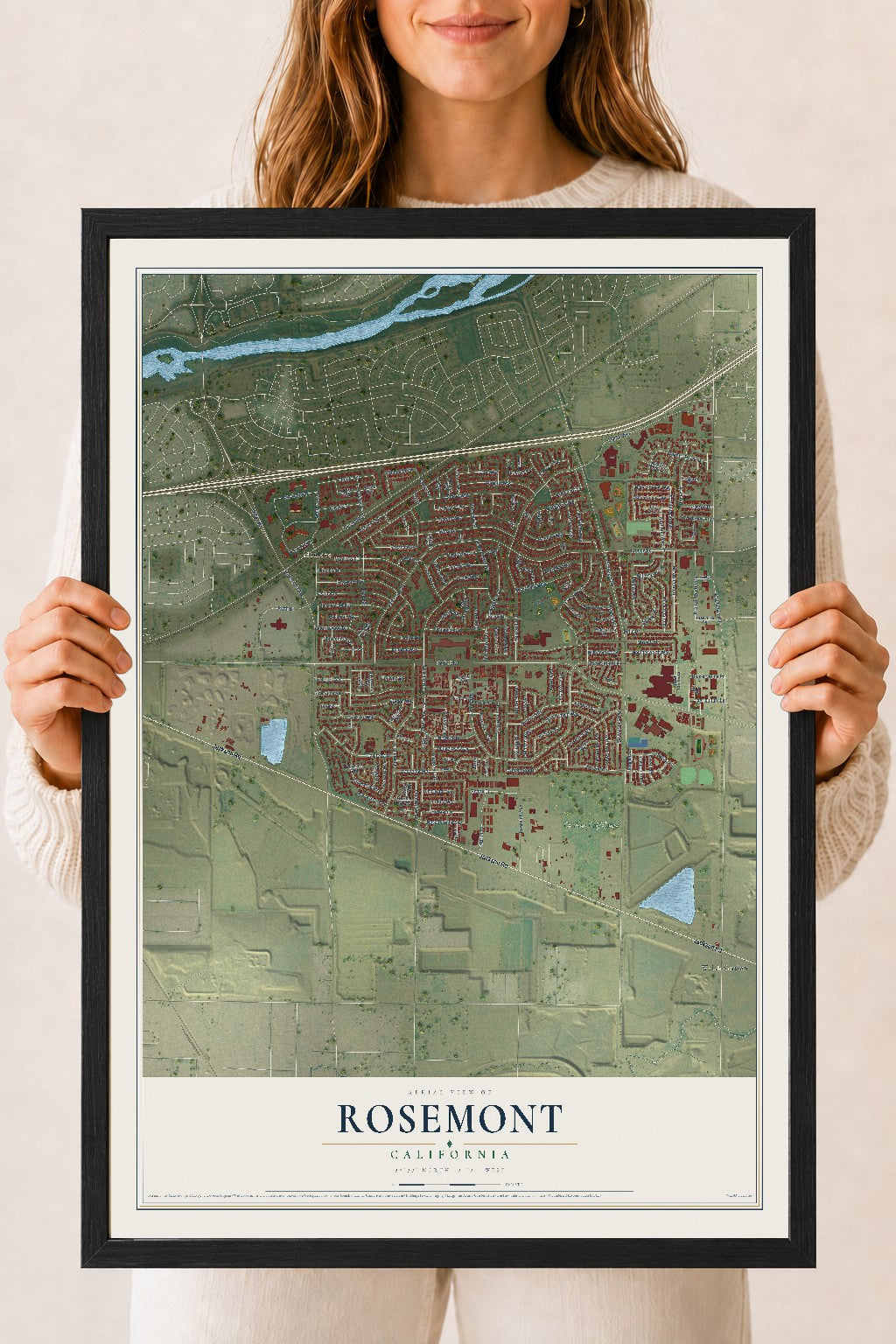 Map of Rosemont, California, 18 x 24 inch print in a black wood frame
