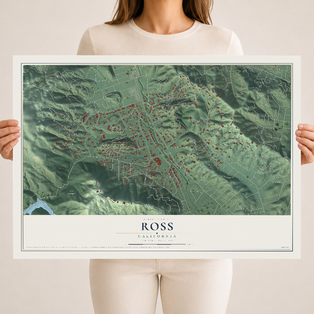 Map of Ross, California, 18 x 24 inch unframed archival matte print