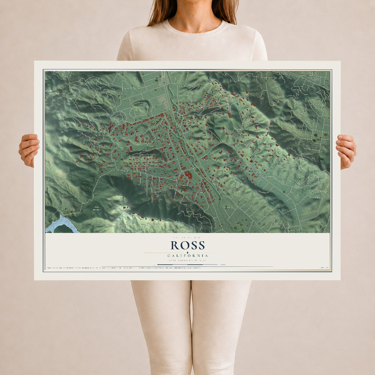 Map of Ross, California, 24 x 36 inch unframed archival matte print