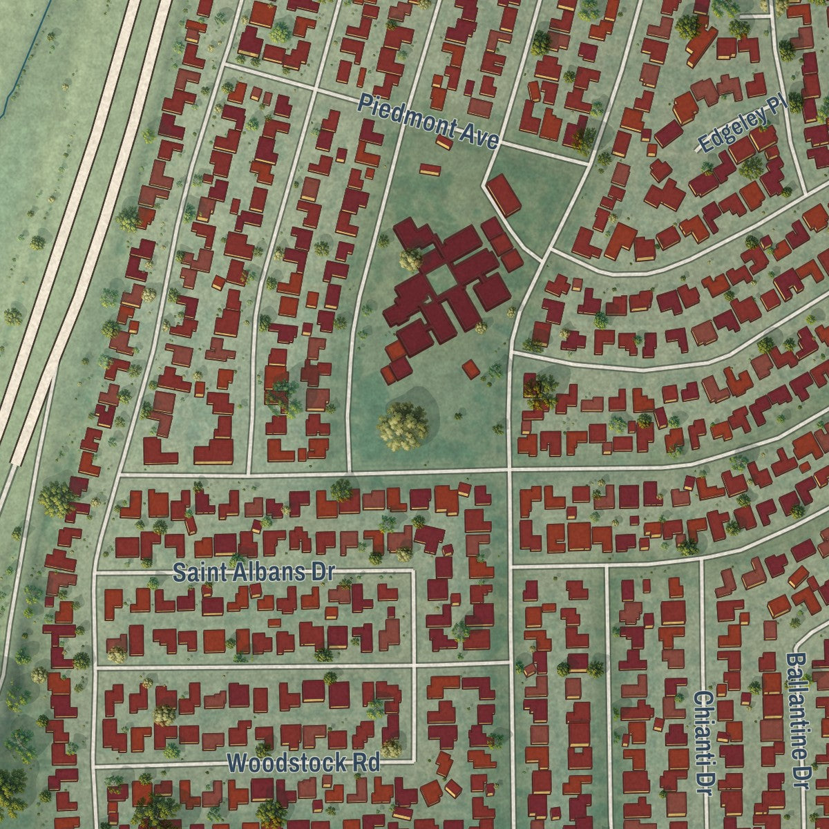 Close-up of the map of Rossmoor, California print showing street and building detail