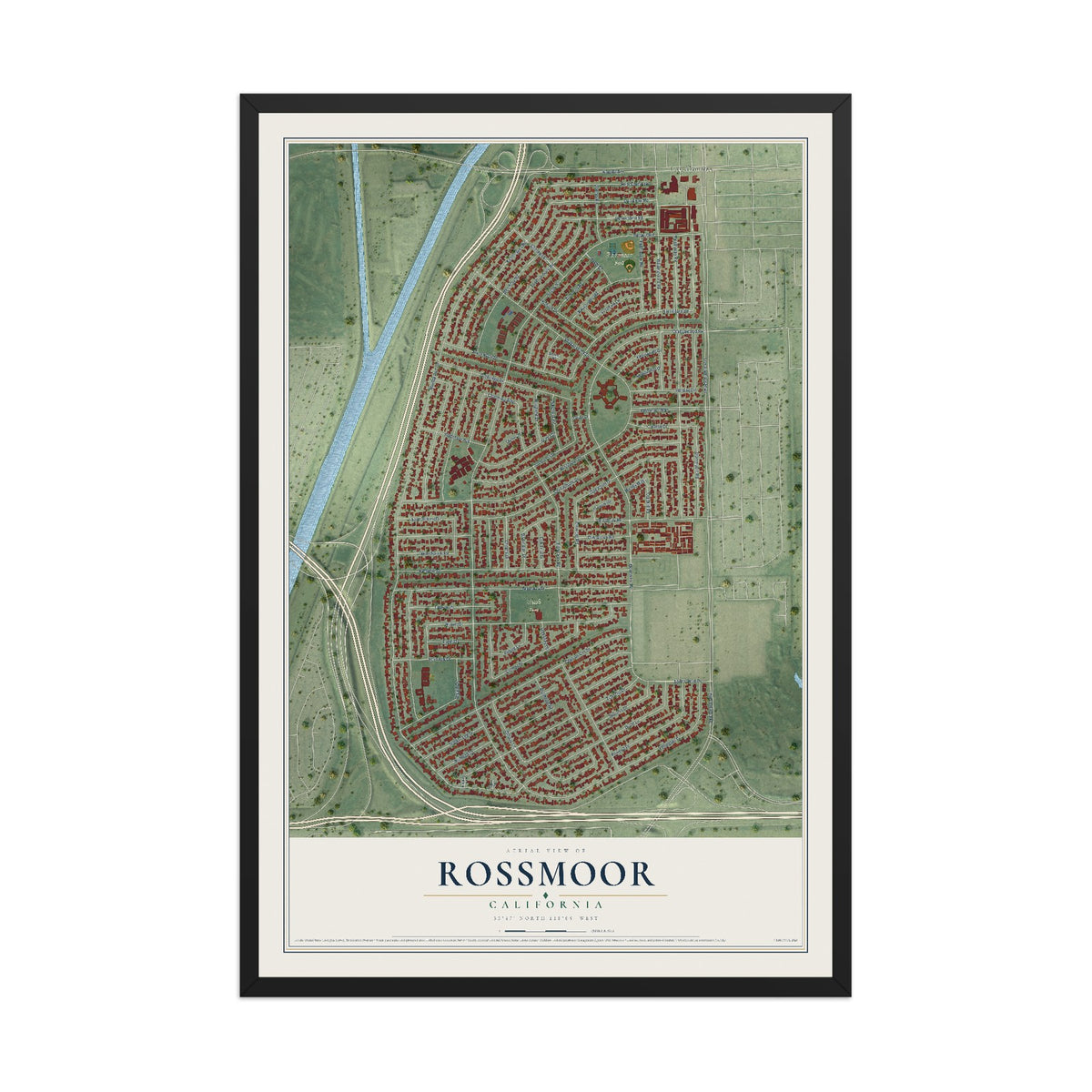 Map of Rossmoor, California, 12 x 18 inch print in a black wood frame