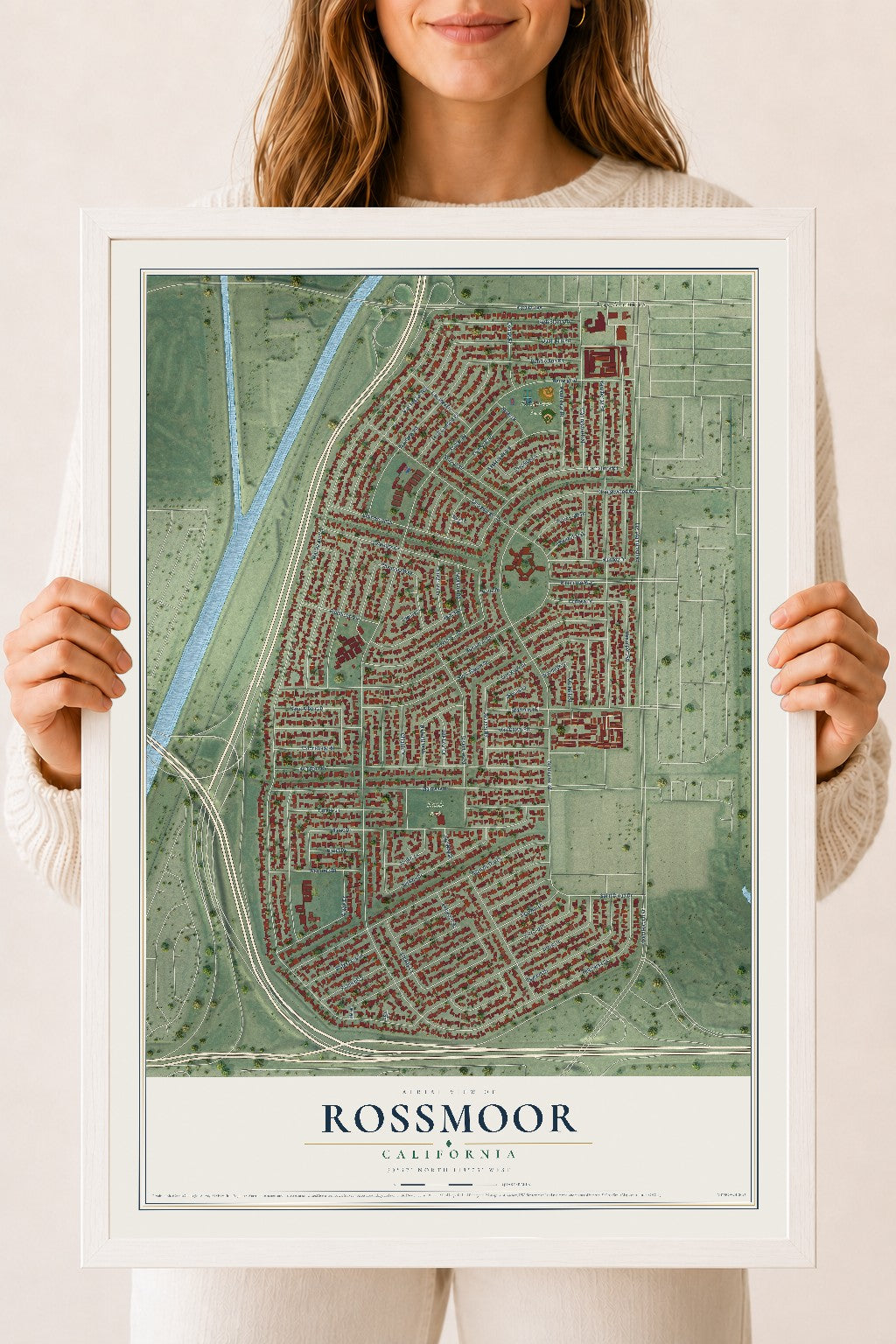 Map of Rossmoor, California, 18 x 24 inch print in a white wood frame