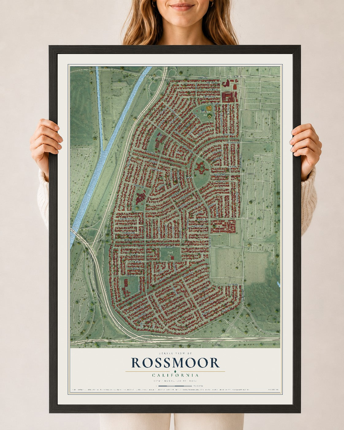 Map of Rossmoor, California, 24 x 36 inch print in a black wood frame